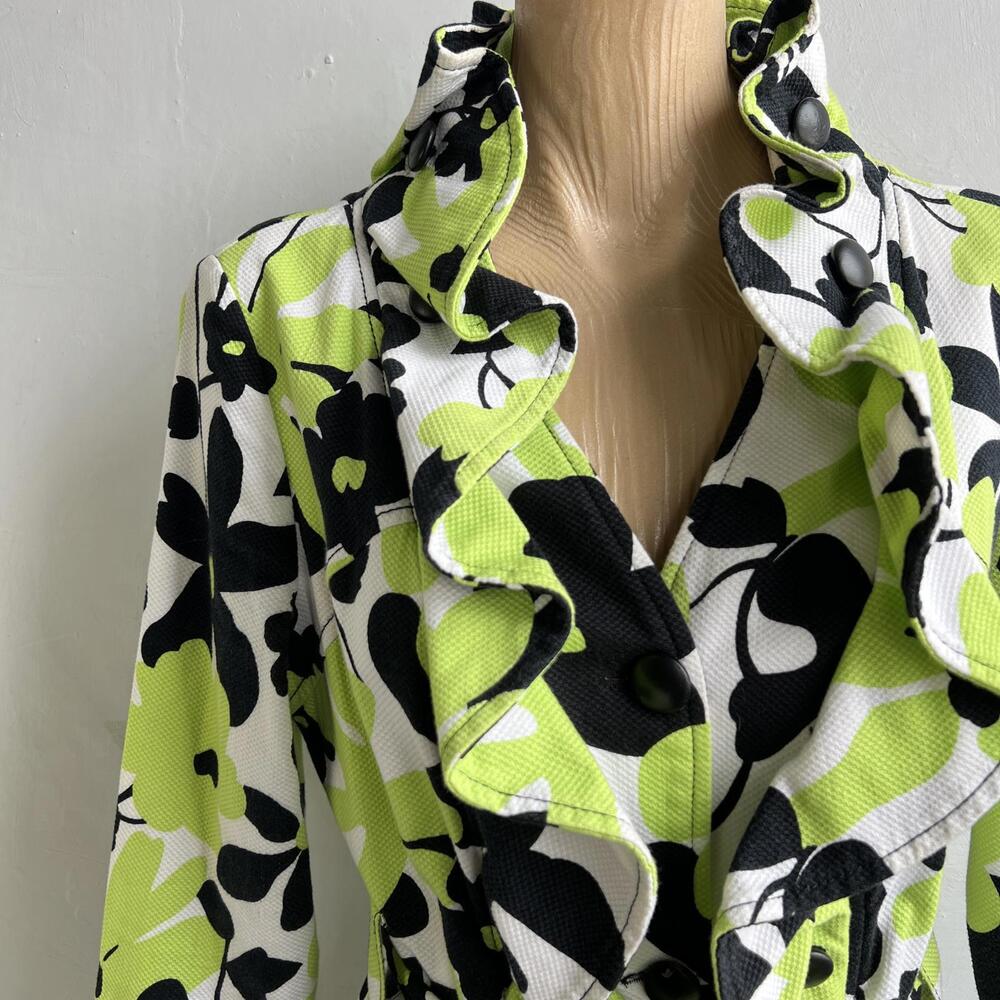 Joseph Ribkoff Women’s Floral Ruffle Jacket Coat Size 12 Green Black Y2K Artsy - Picture 2 of 15